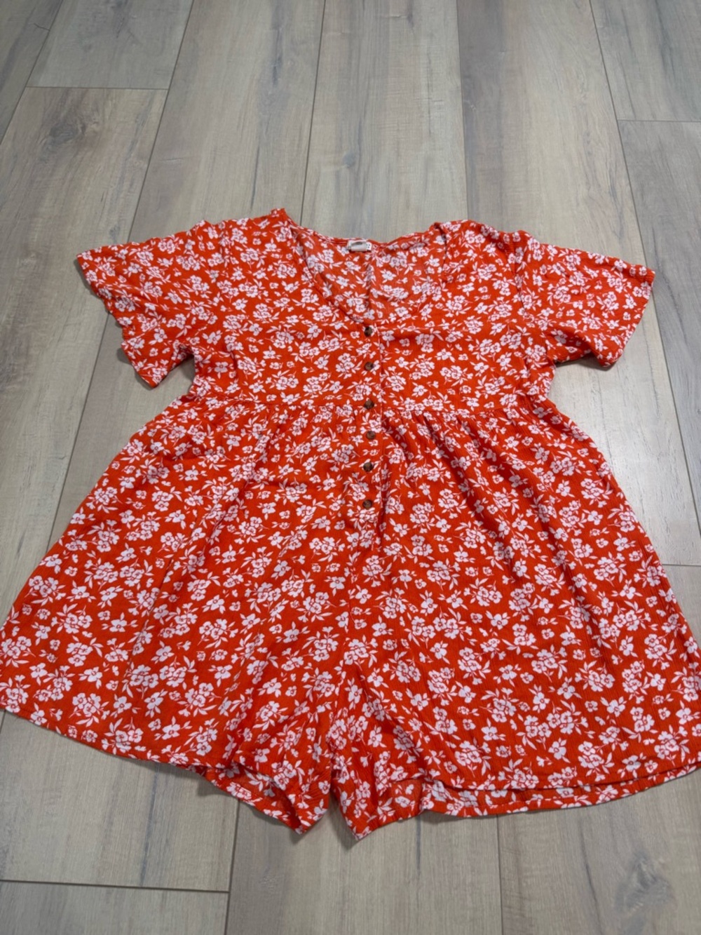 Billabong Orange and White Floral Romper